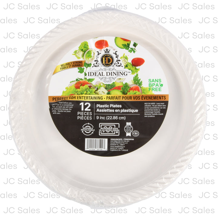 ideal dining plastic plates white 9 in 12 pc -- 36 per case