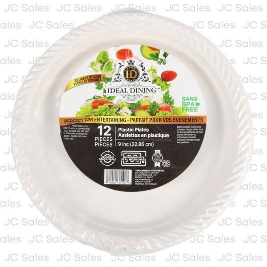 ideal dining plastic plates white 9 in 12 pc -- 36 per case
