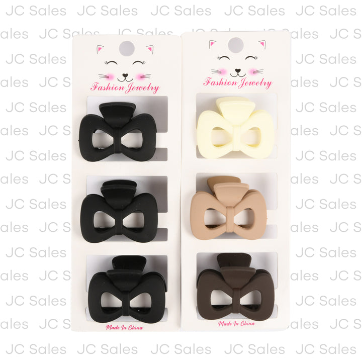 hair claw clip bow matte asst color sm 3 pc -- 12 per box