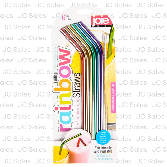 joie stainsteel straws rainbow colors 6 pc -- 12 per box