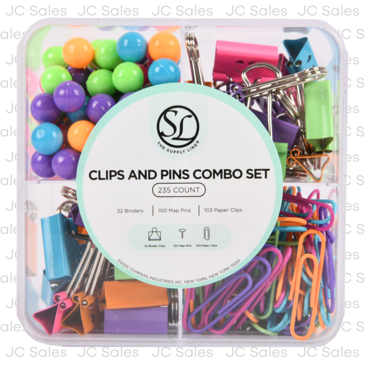 supplyline clips pins asst combo 235 pc in pdq -- 12 per case