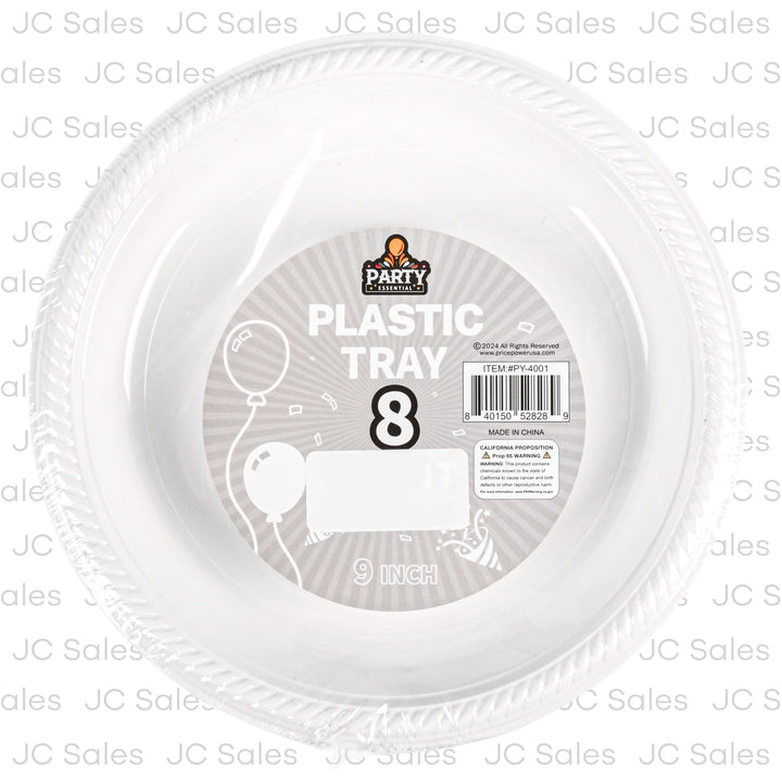 party plastic tray white 9 in 8 pk -- 24 per box
