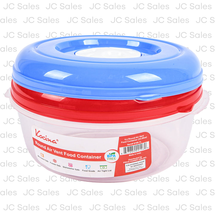 air vent rnd food container w lid asst 33.8 oz -- 24 per case