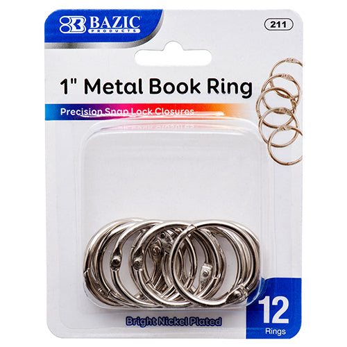 book rings 1 in - silver metal  -- 24 per box