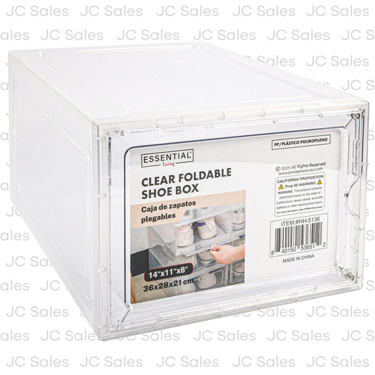foldable clear shoe box 14 x11 x8 hh-5136 -- 12 per case