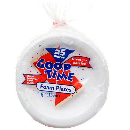 good time foam plates - round 6 in - white  -- 30 per case