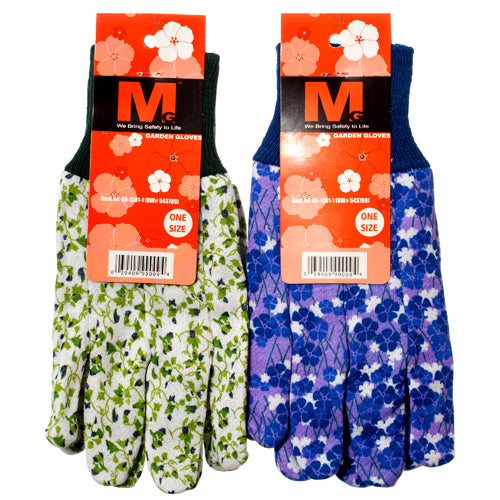 glove garden 1 pair with floral design - assorted colors -- 12 per box
