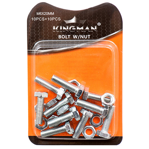 kingman hexagon bolts & nuts 20mm - 10pc - bulk 240 -- 12 per box
