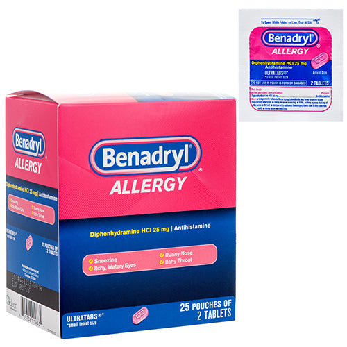 benadryl allergy relief | fast-acting relief | 500 packs -- 25 per box