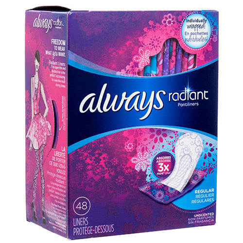 always radiant liners regular 48 ct -- 6 per case