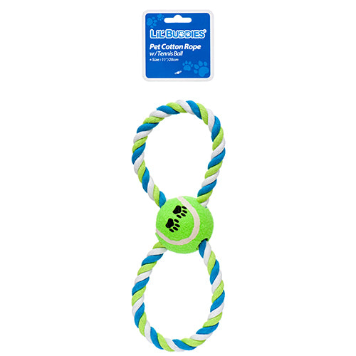 pet cotton rope with tennis ball - 11.5 inch -- 24 per box