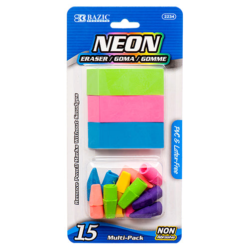 bazic eraser neon sets - 72 pack -  -- 24 per box