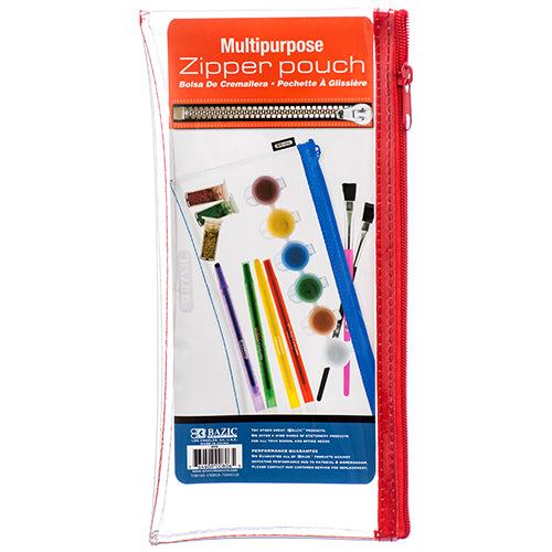 bazic pencil pouch - clear - 11x5 - assorted colors -  -- 24 per box