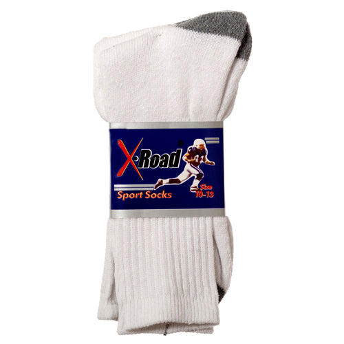 sport socks men - 2 pair crew white h/t gray 10-13 - bulk  -- 6 per box
