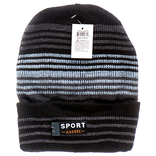 hw winter beanie with stripes - assorted colors - bulk 240 -- 12 per box