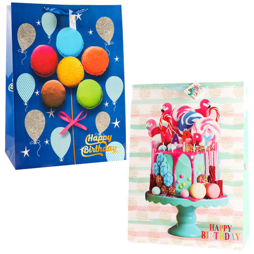 happy birthday gift bags - assorted designs - -  -- 12 per box