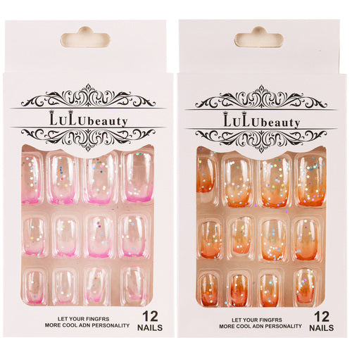 glitter false nails - assorted colors -   -- 12 per box