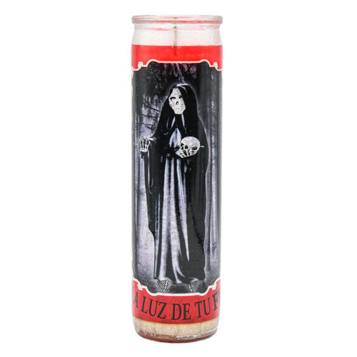 veladora religious candles - santa muerte red -- 12 per case