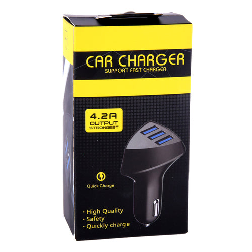 universal car charger - 3 usb ports - 4.2amp fast charge  -- 12 per box