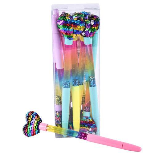 pens with heart top and moving glitter asst colors -- 12 per box