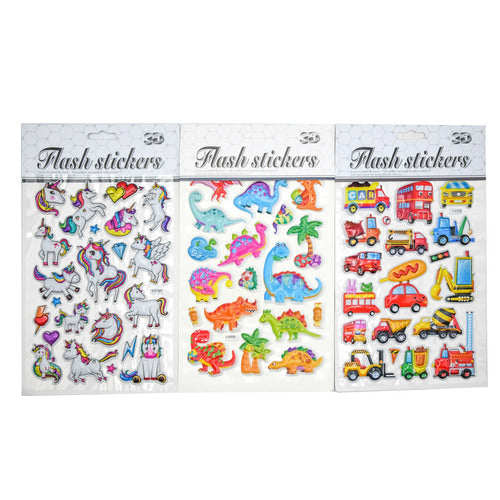 3d flash stickers - assorted designs  -- 12 per box