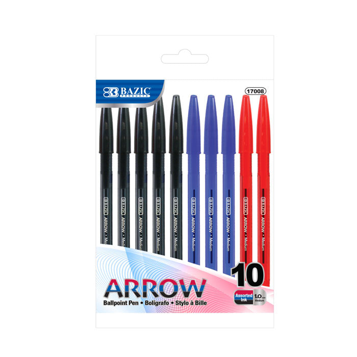 arrow assorted color stick pen 10 pack -- 24 per box