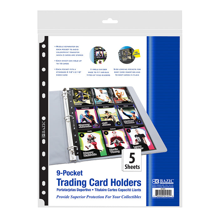 side loading 9- pockets double sided sports card holder 5 pack -- 24 per box