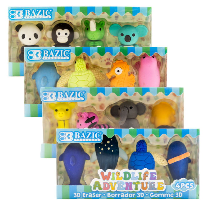 wildlife adventures 3d eraser sets -- 24 per box
