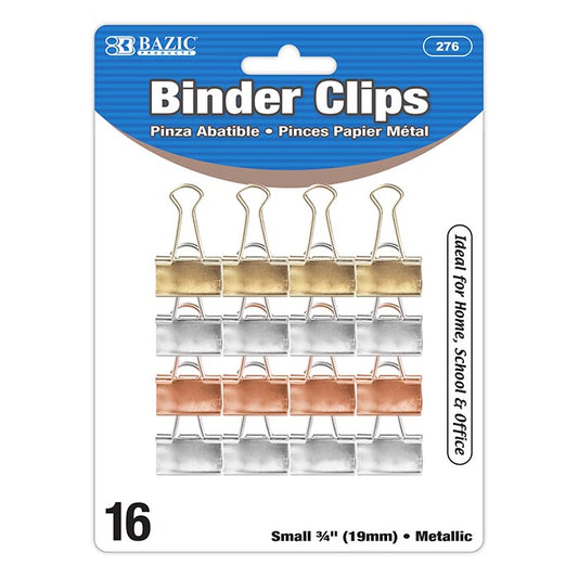 small 3 4 inch 19mm assorted color metallic binder clip 16 pack -- 24 per box