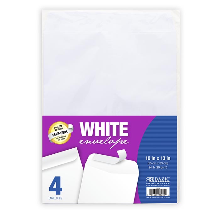 10 inch x 13 inch self- seal white envelope 4 pack -- 48 per case