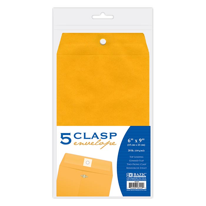6 inch x 9 inch clasp envelope 5 pack -- 48 per case