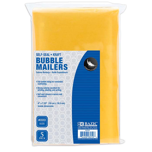4 inch x 7.25 inch 000 self- seal bubble mailers 5 pack -- 24 per case