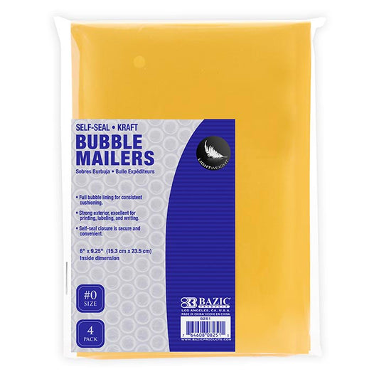 6 inch x 9.25 inch 0 self- seal bubble mailers 4 pack -- 24 per case