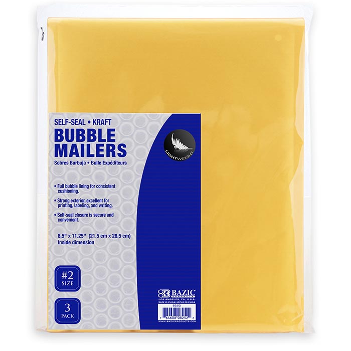 8.5 inch x 11.25 inch 2 self- seal bubble mailers 3 pack -- 24 per case