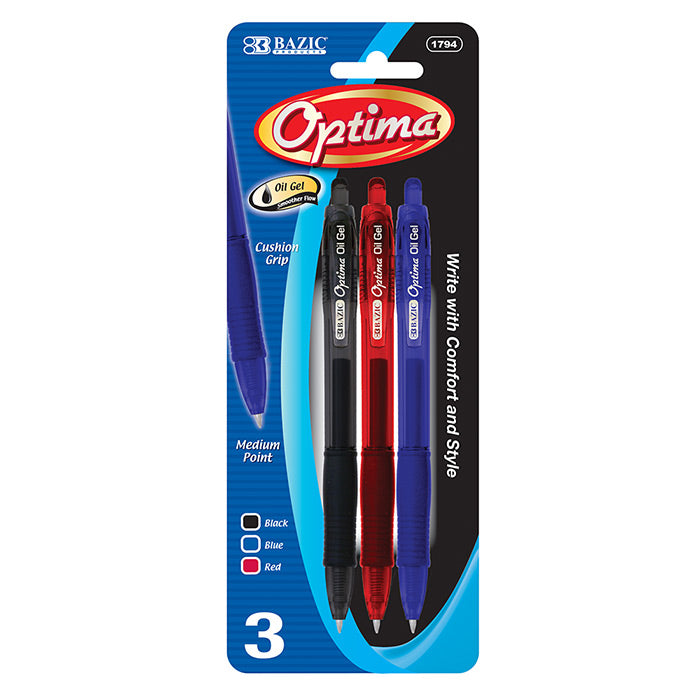 bazic optima retractable pens with grip - assorted colors  -- 24 per box