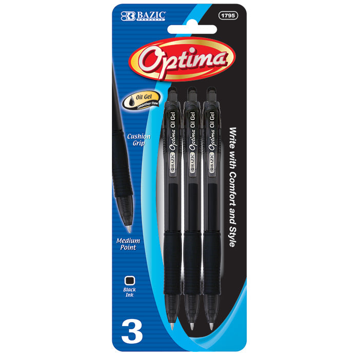 bazic optima black oil-gel ink retractable pen w/grip -   -- 24 per box
