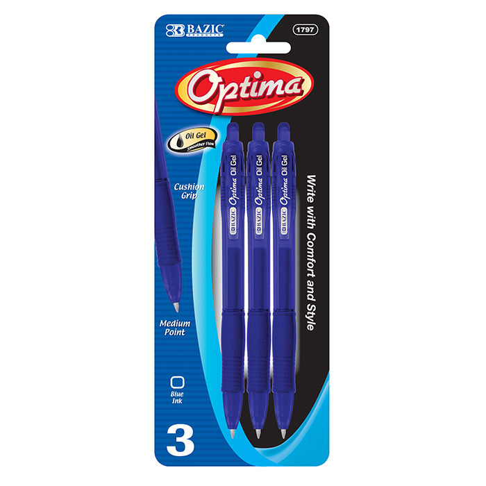 bazic optima retractable pens with grip - blue  -- 24 per box