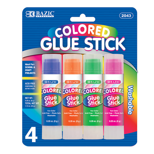 0.28 oz 8g 4 washable colored glue stick -- 24 per box