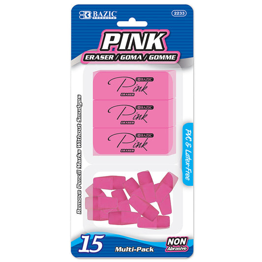 bazic pink eraser sets - 15/pack -- 24 per box