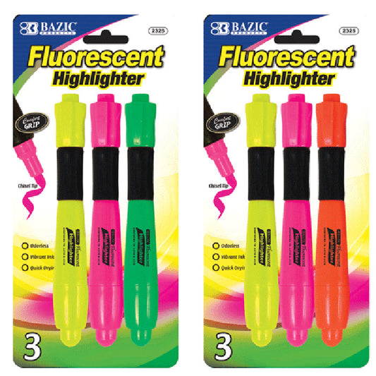 bazic desk style fluorescent highlighters - cushion grip  -- 24 per box