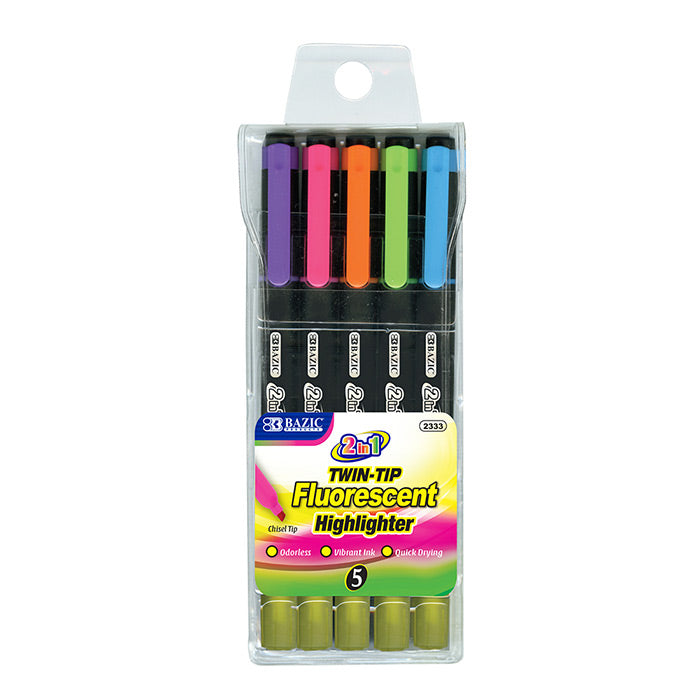 double tip fluorescent highlighter - 5 pack  -- 24 per box
