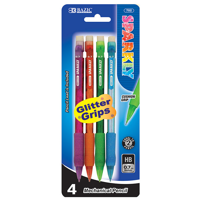 bazic electra sparkly mechanical pencils - 0.7mm - glitter grip  -- 24 per box