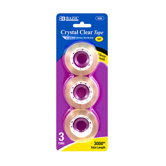 bazic 3/4 in x 1000 in crystal clear tape refill - aa pack -- 24 per box