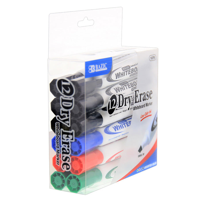 bazic chisel tip dry erase markers - assorted colors - 12/box - 72/case -- 12 per box
