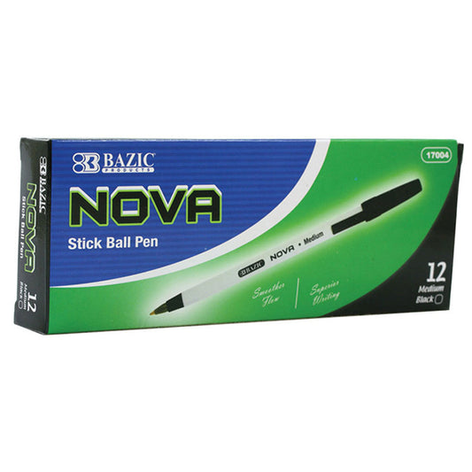 bazic nova black color stick pens  -- 12 per box