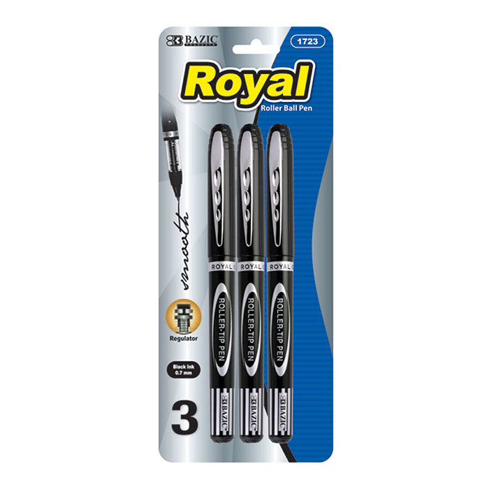 bazic royal black rollerball pens -  -- 24 per box