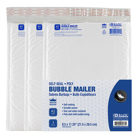 bazic #2 poly bubble mailers - 8.5x11.25  -- 24 per case