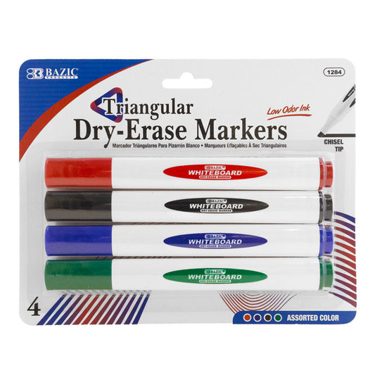 bulk chisel tip triangle dry-erase markers - assorted colors - aa pack -- 12 per box