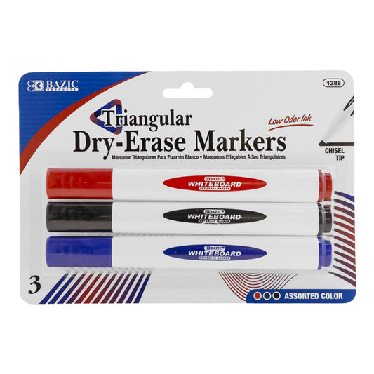 bazic triangle dry erase markers - assorted colors  -- 24 per box
