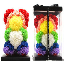 valentine rose bear rainbow with white heart 10 in - bulk -- 1 per box